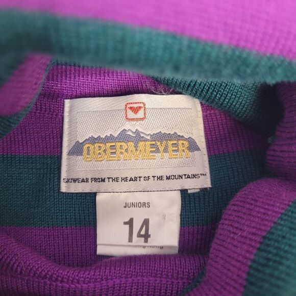 VINTAGE 90s sweater Obermeyer purple striped turtleneck wool blend XS - Picture 4 of 8